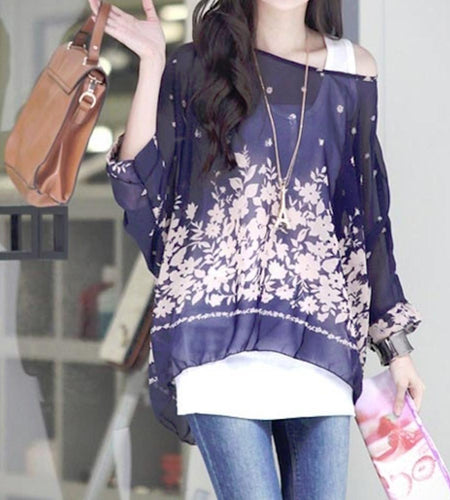 Womens Loose Fit Navy Batwing Tunic