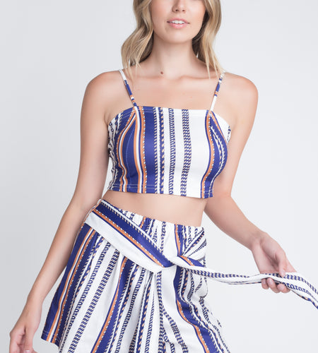 Women's Unique Stripe Printed 2pc Set with Tie
