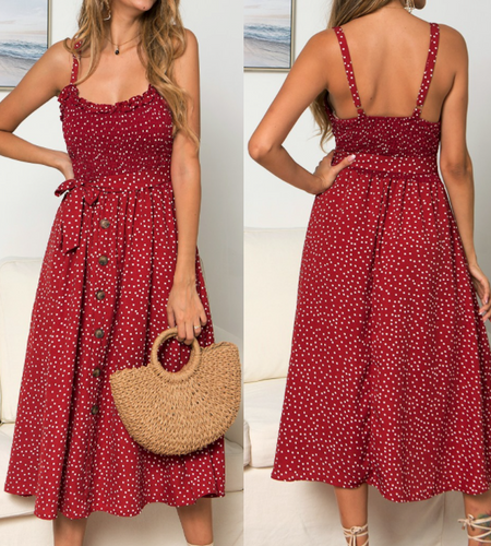 Women Spaghetti Straps Polka Dot Maxi Dress