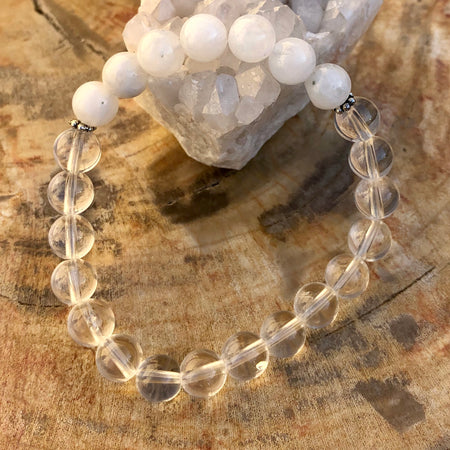 Rainbow Moonstone & Crystal Quartz Stretch Bracelet! Genuine Crystals!